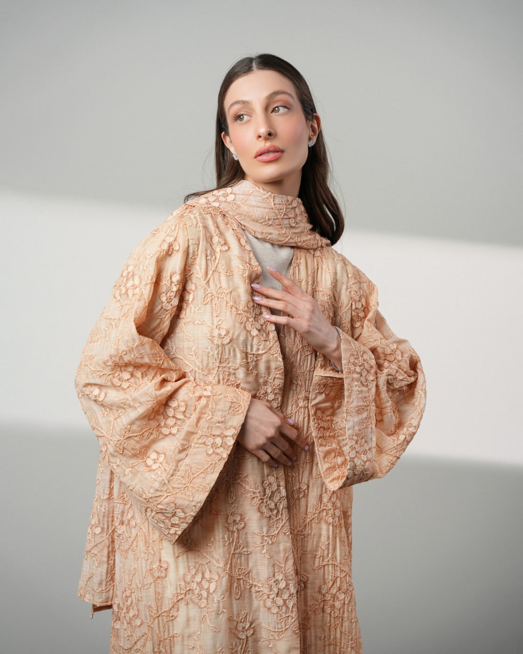 Flower Organza Abaya Unknown Flower_Organza_Abaya_Peach_1771159639848