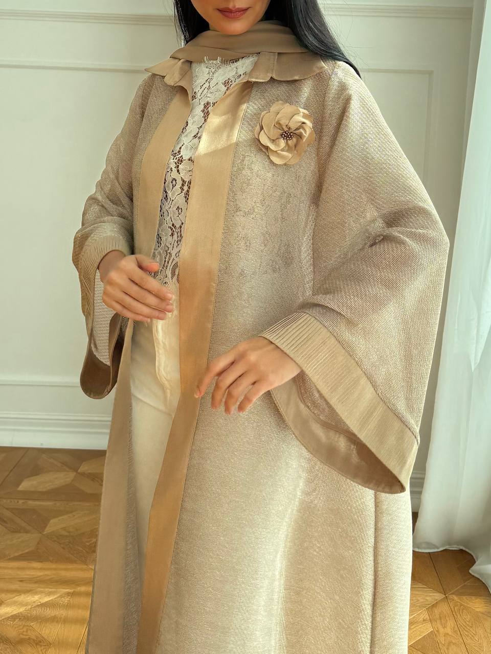 Shine Pleated Abaya Unknown Shine_Pleated_Abaya_Cream_1770717375160