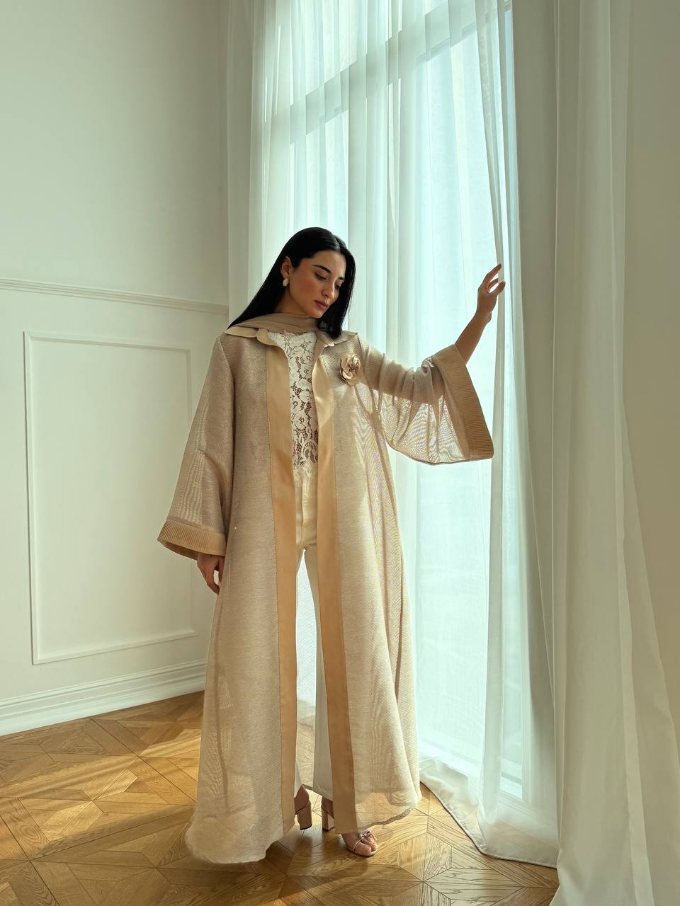 Shine Pleated Abaya Unknown Shine_Pleated_Abaya_Cream_1770717375695