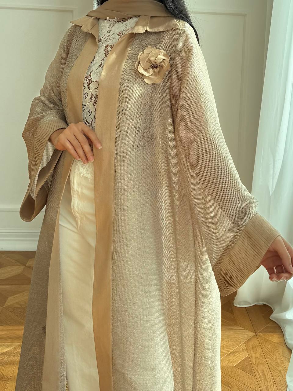 Shine Pleated Abaya Unknown Shine_Pleated_Abaya_Cream_1770717377296
