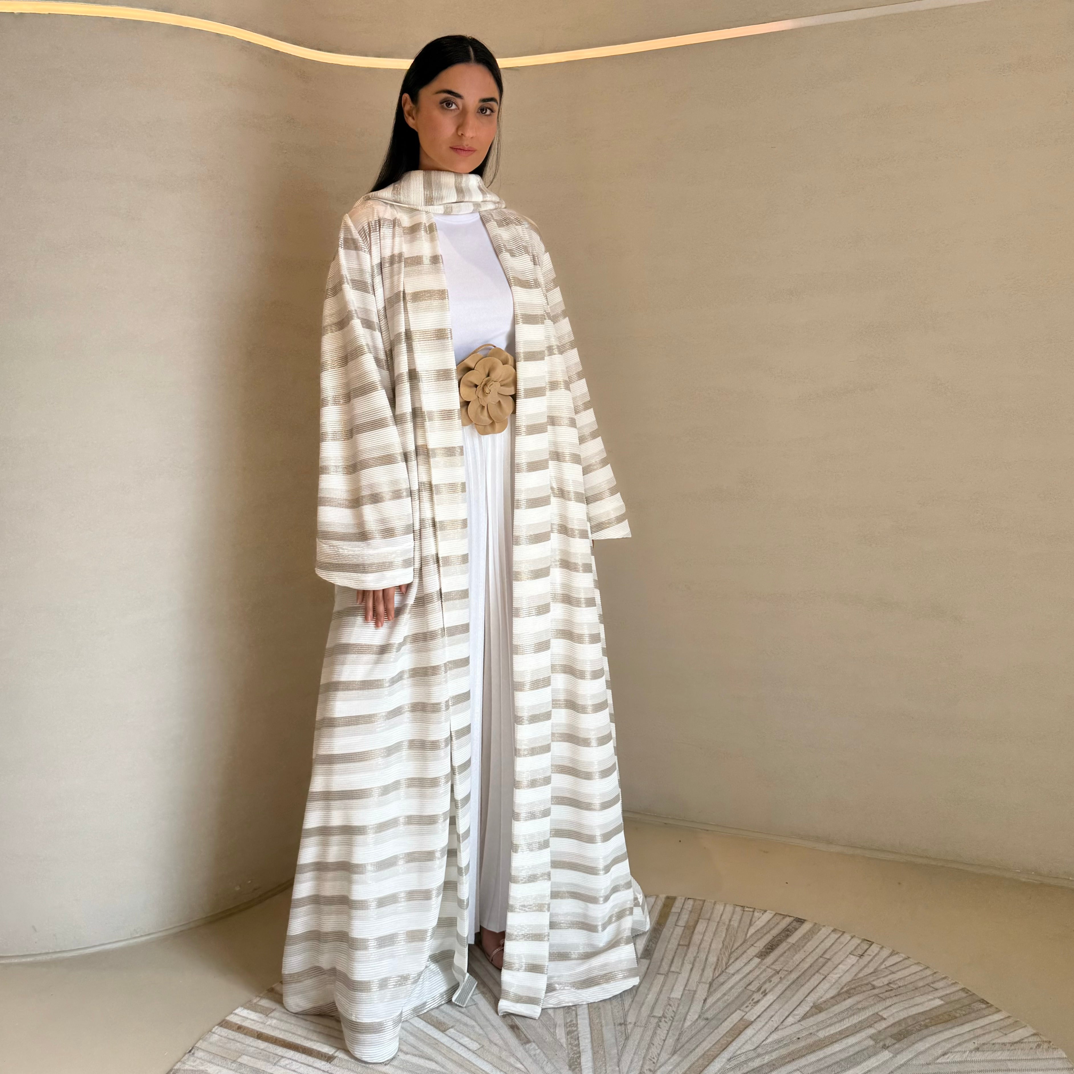 Stripy Abaya by F.Lounge Dubai in a pleated silhouette