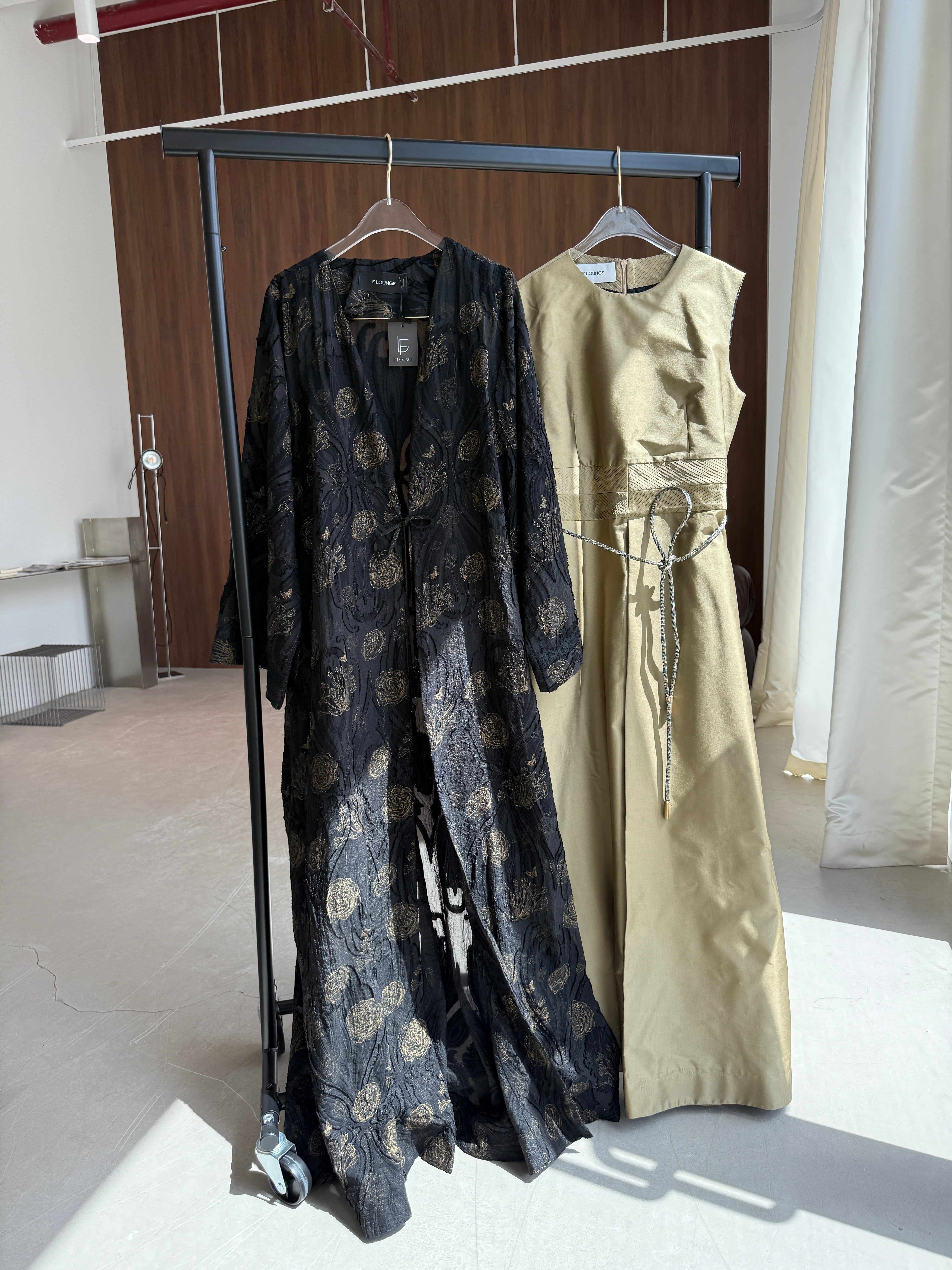 F.Lounge Butterfly Abaya in flowing black — choosing an abaya for your height and body shape