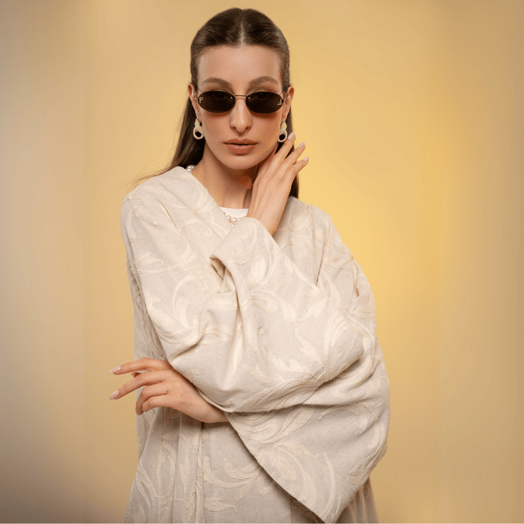 Ivy Abaya in soft cream by F.Lounge Dubai