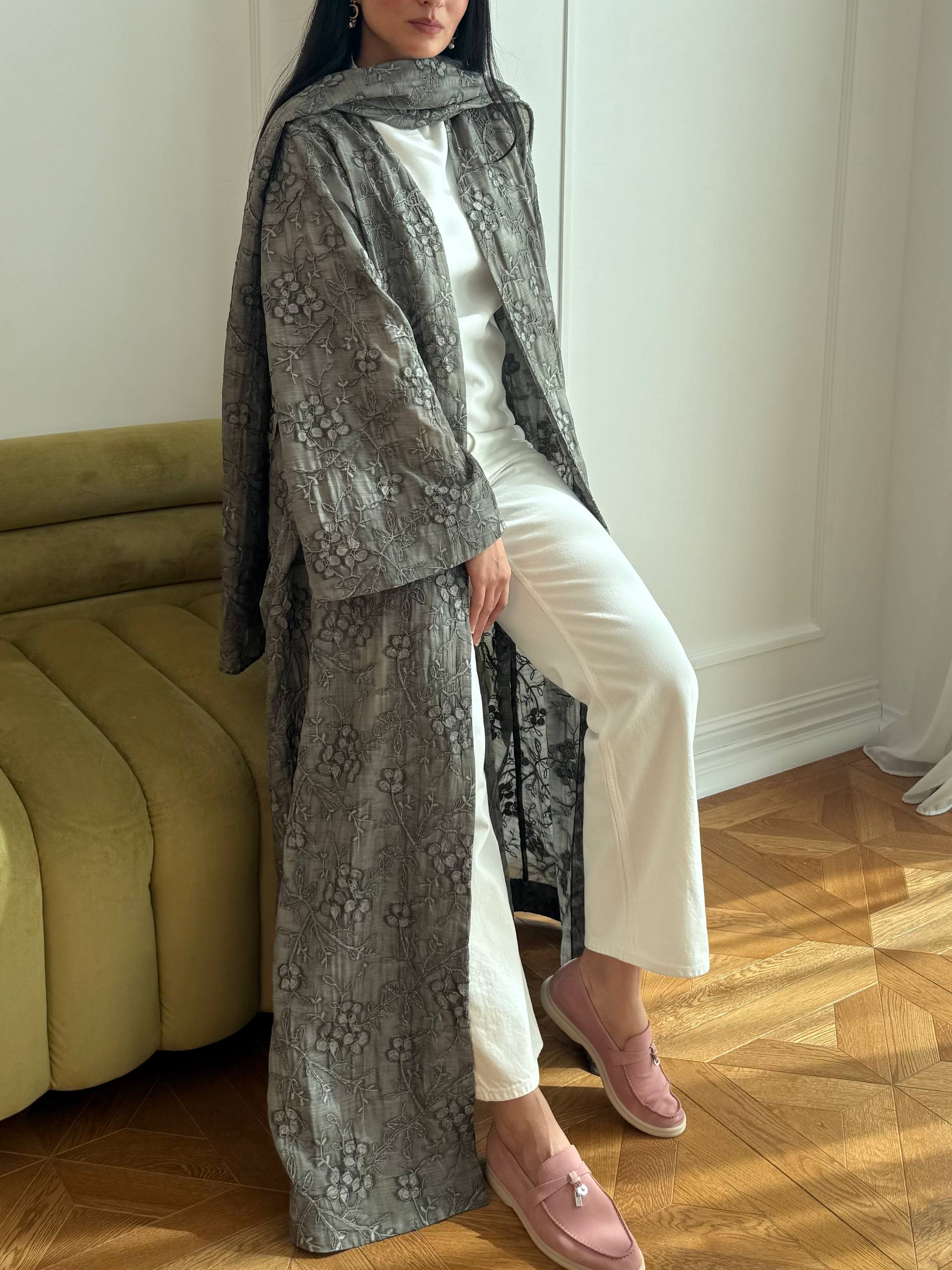 Flower Organza Abaya Unknown Flower_Organza_Abaya_Gray_1770726420902