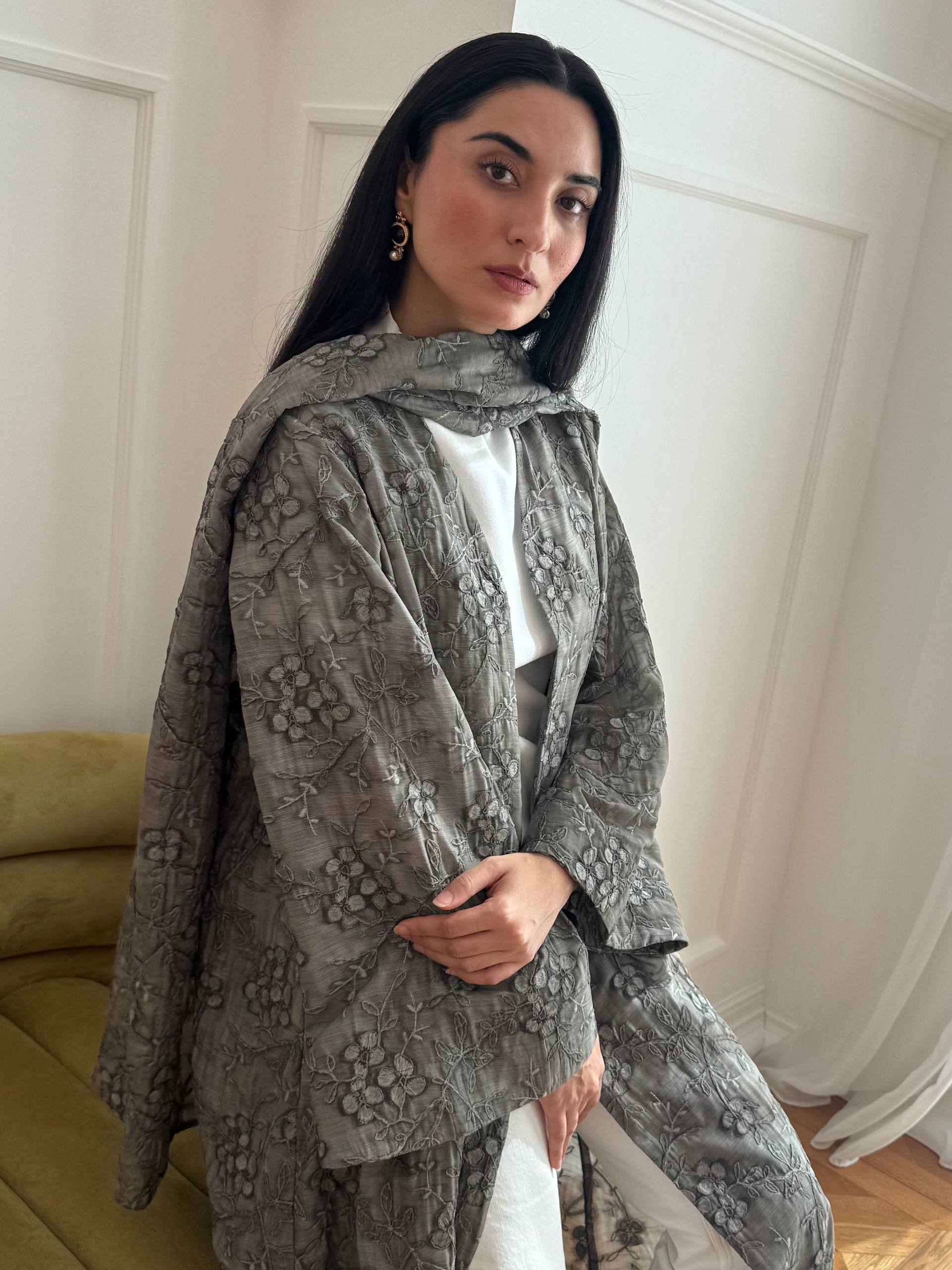 Flower Organza Abaya Unknown Flower_Organza_Abaya_Gray_1770726422834