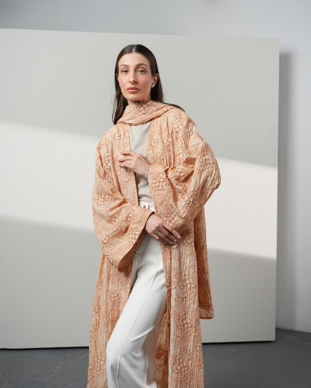 Flower Organza Abaya Unknown Flower_Organza_Abaya_Peach_1771159639454