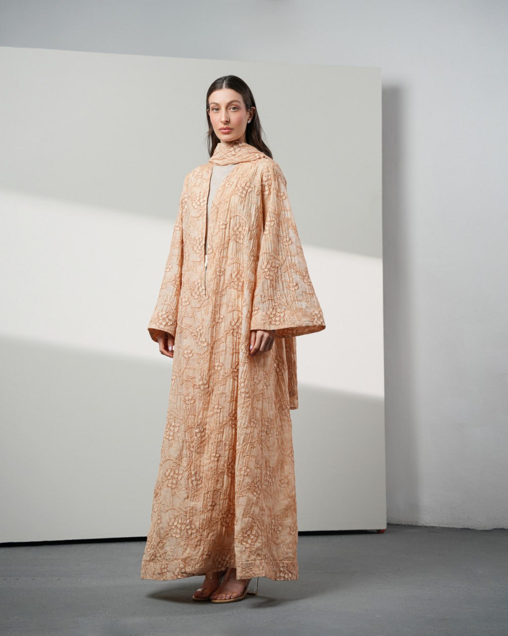 Flower Organza Abaya Unknown Flower_Organza_Abaya_Peach_1771159640467