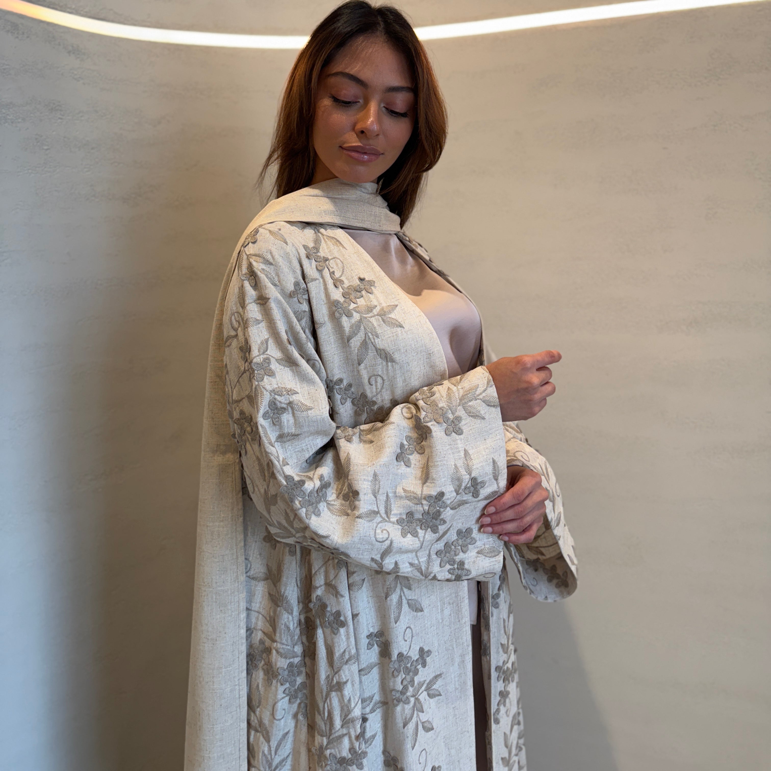 Flower Linen Abaya
