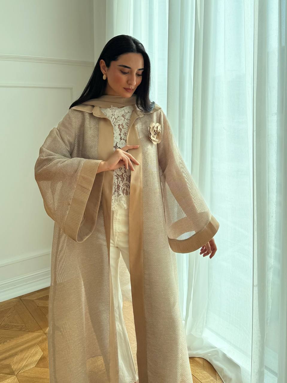 Shine Pleated Abaya Unknown Shine_Pleated_Abaya_Cream_1770717375628