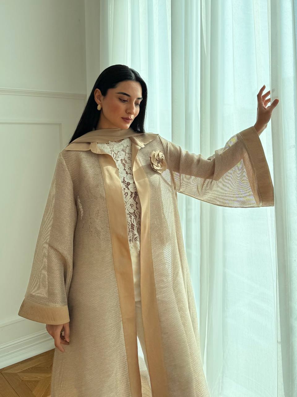 Shine Pleated Abaya Unknown Shine_Pleated_Abaya_Cream_1770717376325