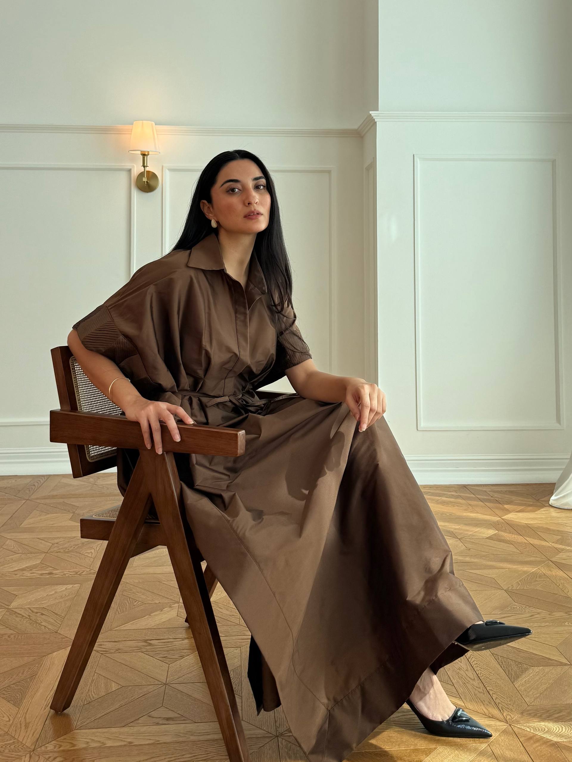 Sleeve Pleated Dress F.Lounge Dubai Sleeve_Pleated_Dress_Brown_1770729934656